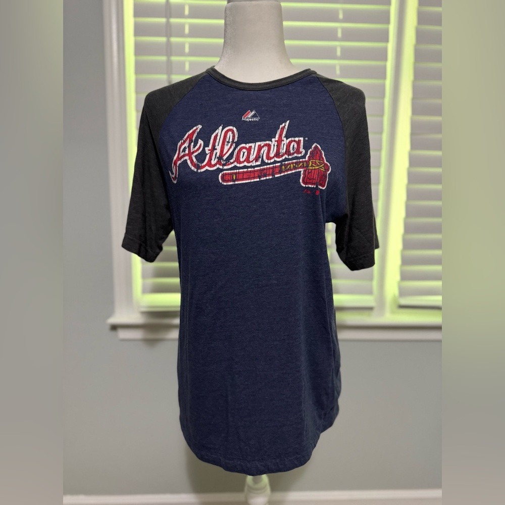 Majestic Navy and Gray Atlanta Braves Short Sleeve Tee